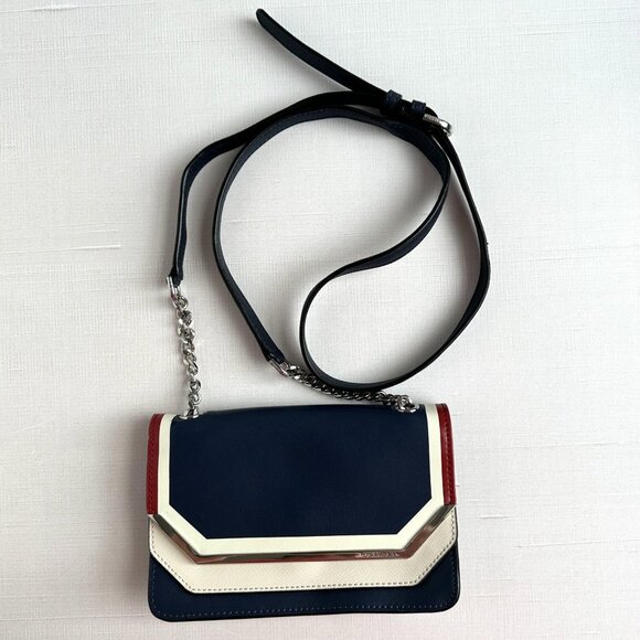 Calvin Klein Tessie Small Crossbody Navy Combo Split Leather Flap Bag - Picture 1 of 11